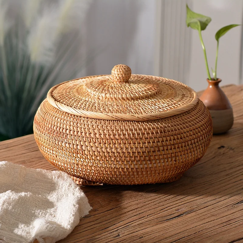 Kitchen Gadgets In Japan - Handwoven Rattan Storage Box With Lid