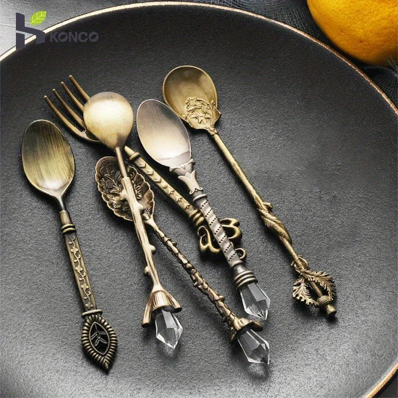 6pcs Vintage Spoons Fork Royal - Kitchen Gadgets Gold 评论和价格